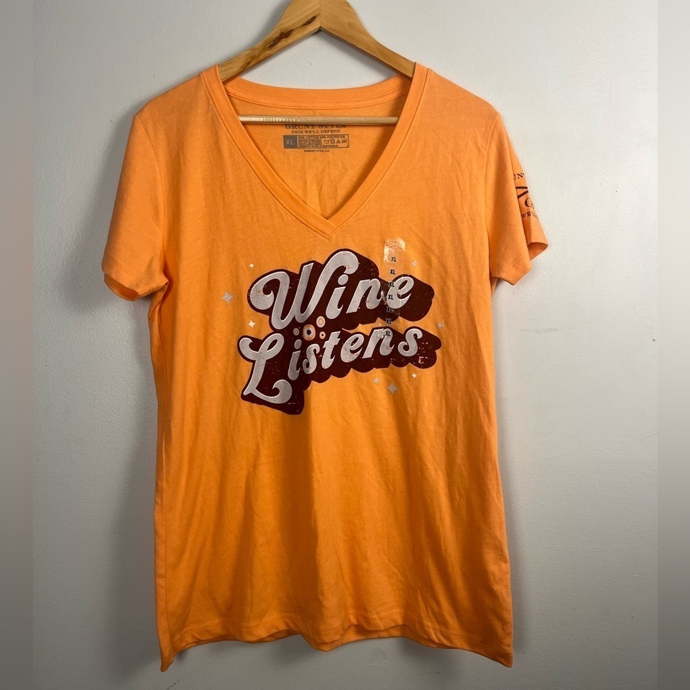 Grunt Style new WOMEN'S Wine Listens V-NECK - APRICOT CRUSH size XL